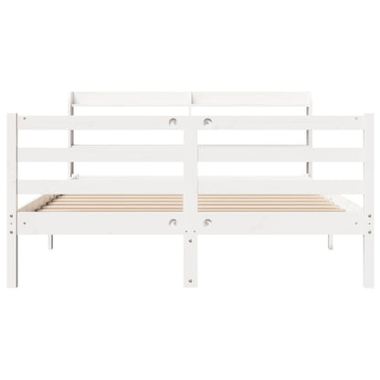 Bedframe met hoofdbord massief grenenhout wit 140x200 cm