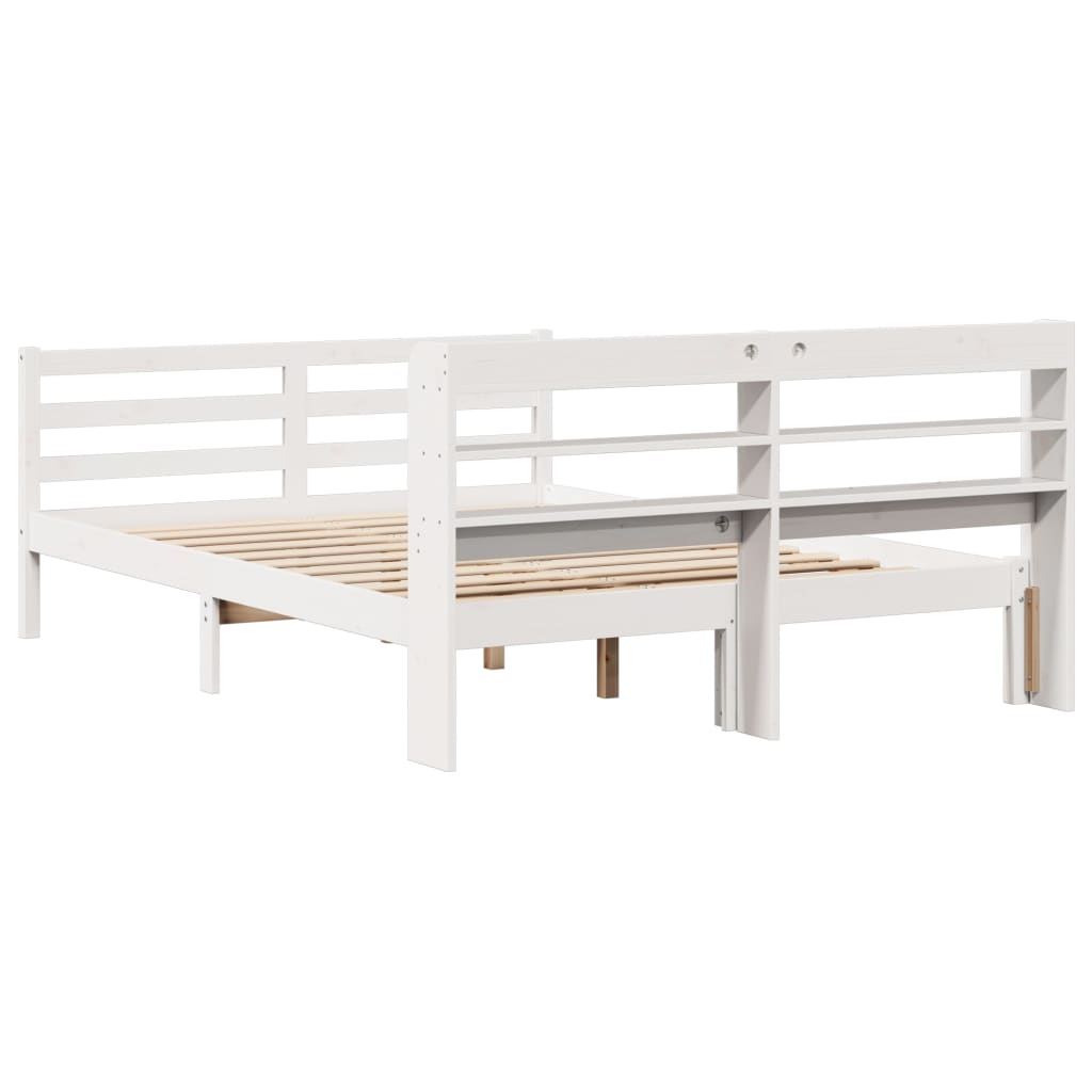 Bedframe met hoofdbord massief grenenhout wit 140x200 cm