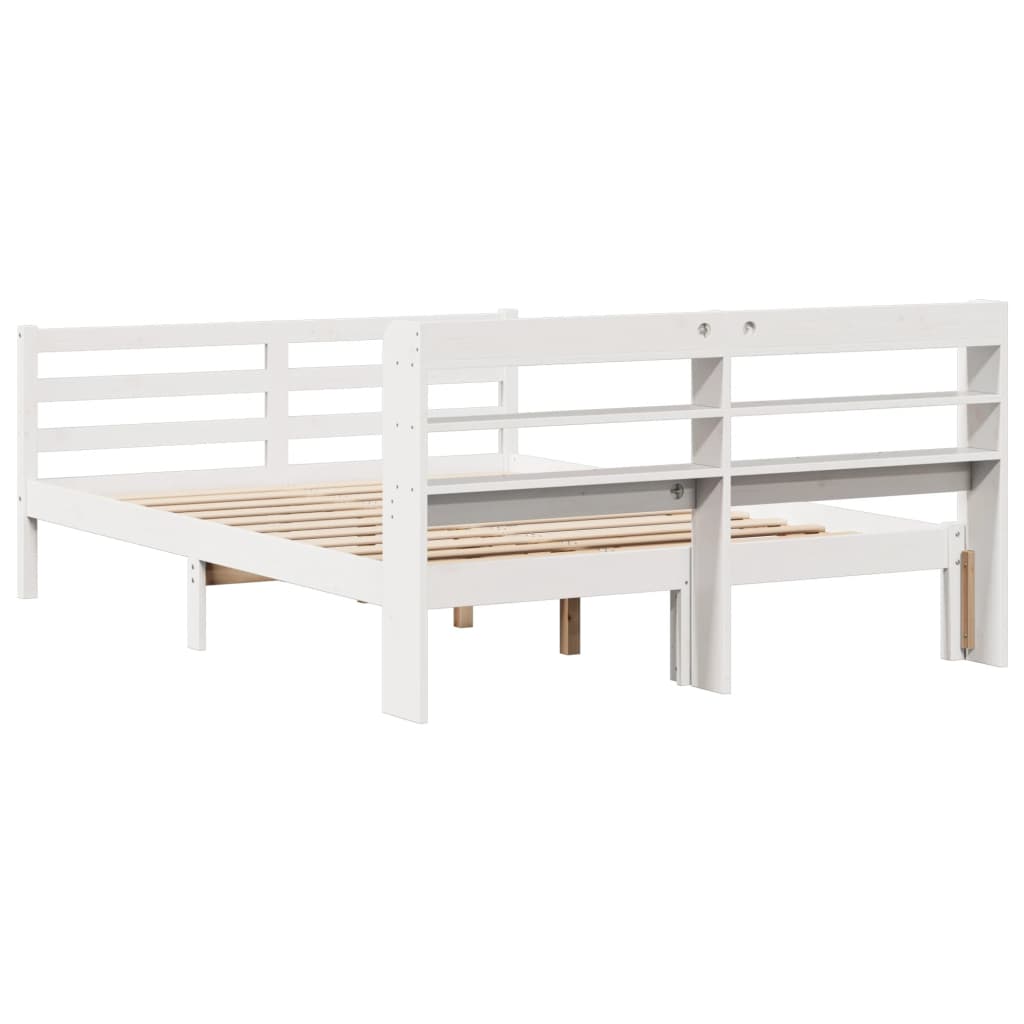 Bedframe met hoofdbord massief grenenhout wit 150x200 cm