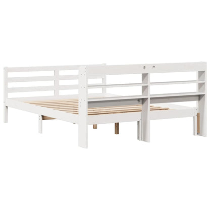 Bedframe met hoofdbord massief grenenhout wit 150x200 cm