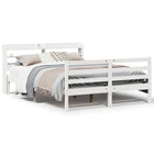 Bed frame with headboard solid pine wood white 150x200 cm