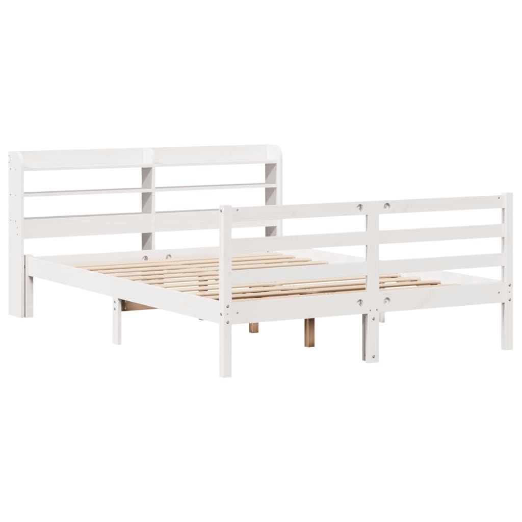 Bedframe met hoofdbord massief grenenhout wit 160x200 cm