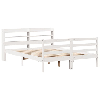 Bedframe met hoofdbord massief grenenhout wit 160x200 cm