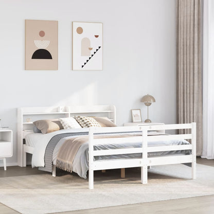 Bedframe met hoofdbord massief grenenhout wit 160x200 cm