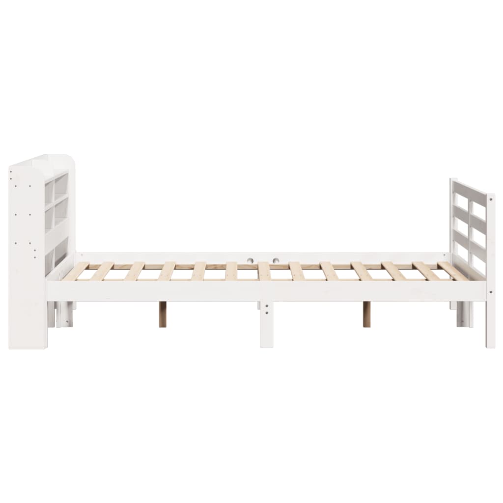Bedframe met hoofdbord massief grenenhout wit 160x200 cm