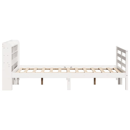 Bedframe met hoofdbord massief grenenhout wit 160x200 cm