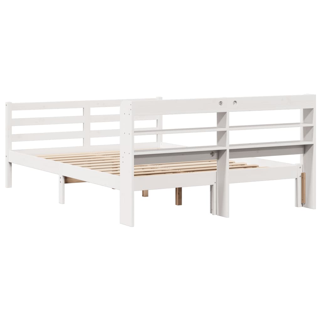Bedframe met hoofdbord massief grenenhout wit 160x200 cm