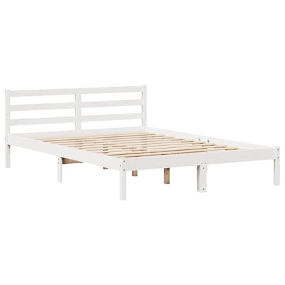 Bedframe met hoofdbord massief grenenhout wit 160x200 cm