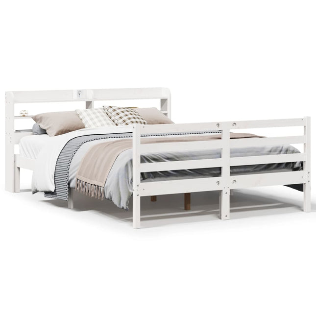 Bedframe met hoofdbord massief grenenhout wit 160x200 cm