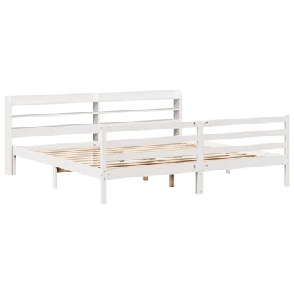 Bedframe met hoofdbord massief grenenhout wit 180x200 cm