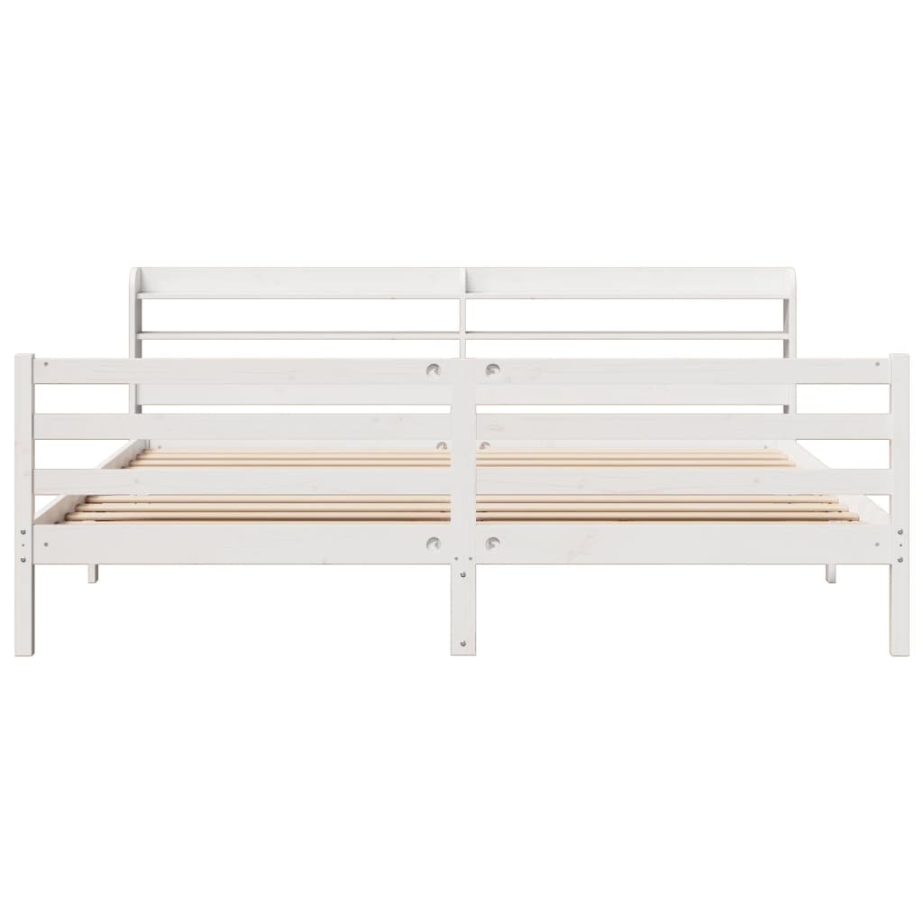 Bedframe met hoofdbord massief grenenhout wit 180x200 cm