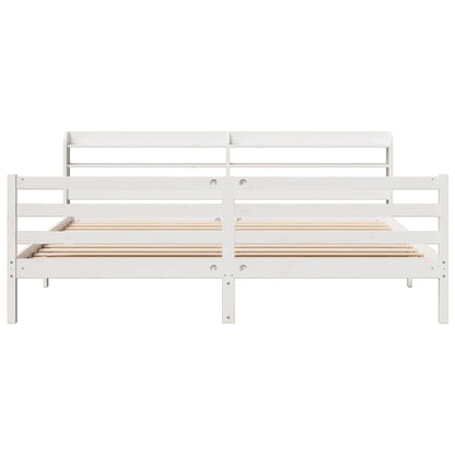 Bedframe met hoofdbord massief grenenhout wit 180x200 cm
