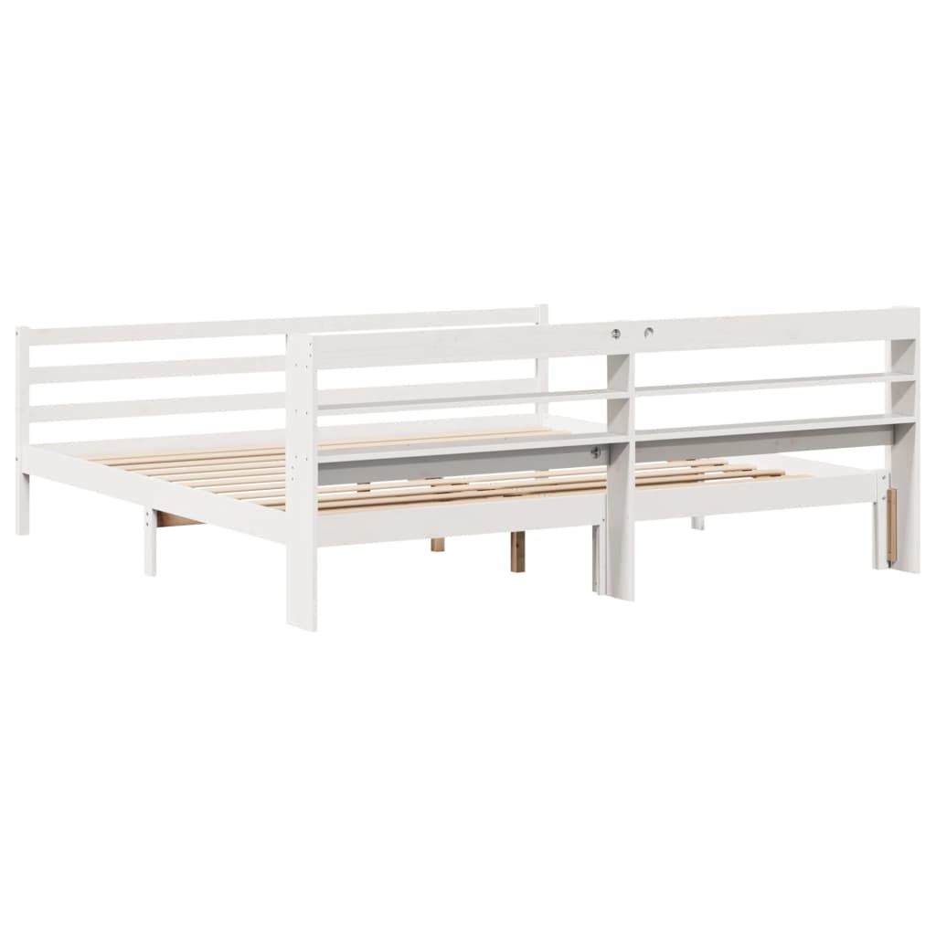 Bedframe met hoofdbord massief grenenhout wit 180x200 cm
