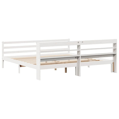 Bedframe met hoofdbord massief grenenhout wit 180x200 cm