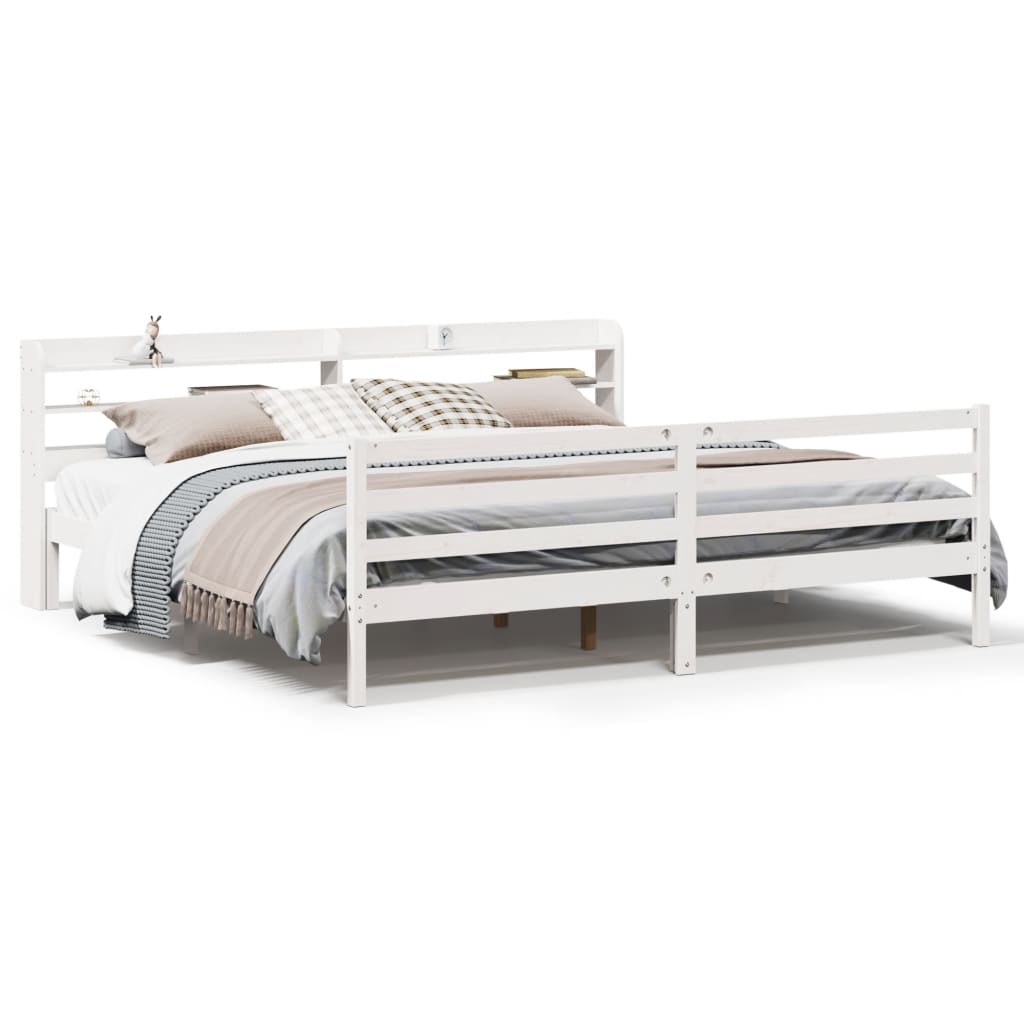 Bedframe met hoofdbord massief grenenhout wit 180x200 cm