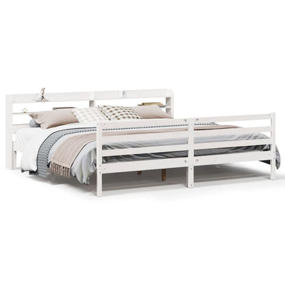 Bedframe met hoofdbord massief grenenhout wit 180x200 cm