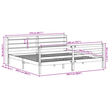 Bedframe met hoofdbord massief grenenhout 200x200 cm