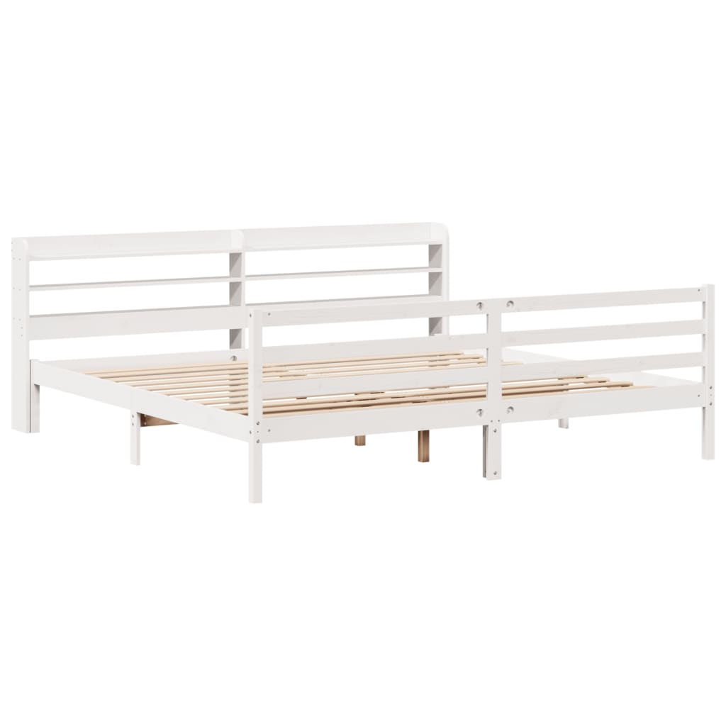 Bedframe met hoofdbord massief grenenhout wit 200x200 cm