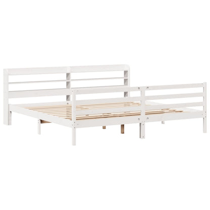 Bedframe met hoofdbord massief grenenhout wit 200x200 cm