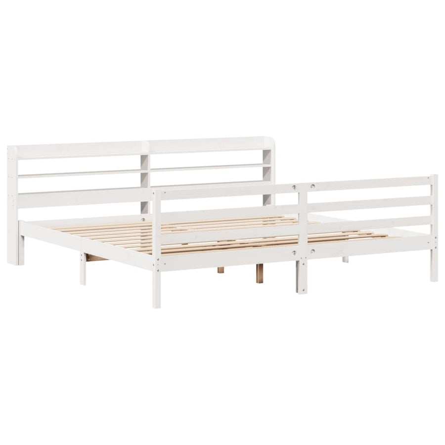 Bedframe met hoofdbord massief grenenhout wit 200x200 cm