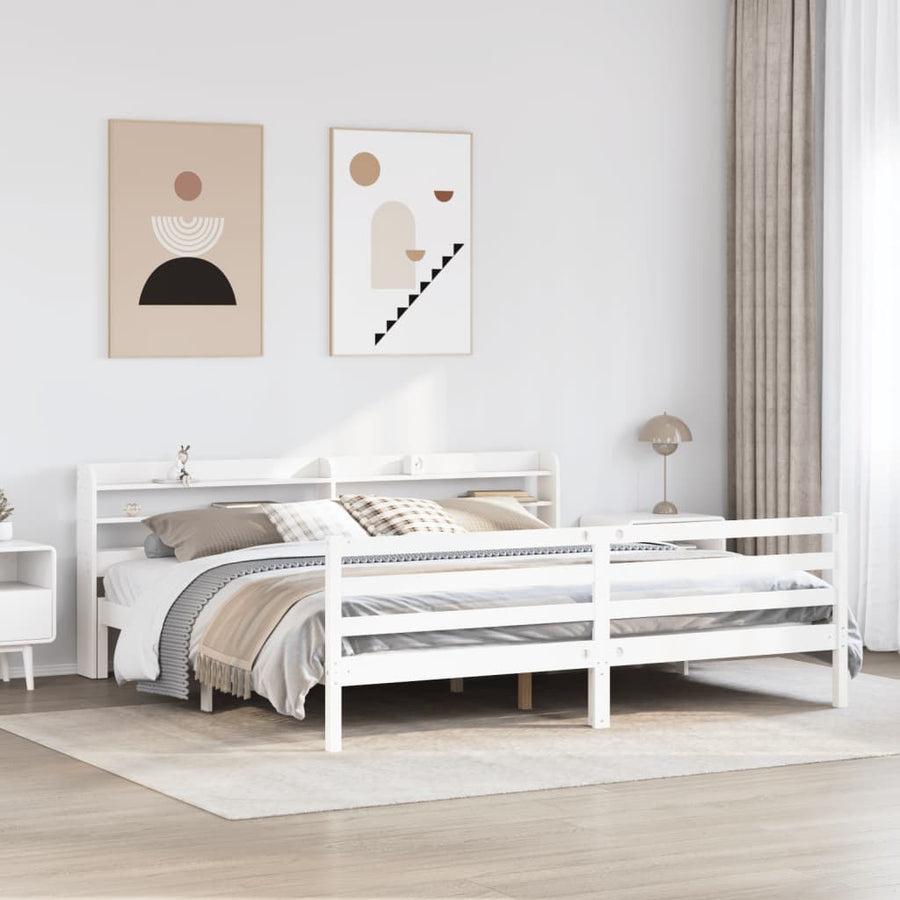 Bedframe met hoofdbord massief grenenhout wit 200x200 cm