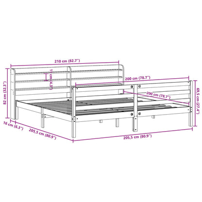 Bedframe met hoofdbord massief grenenhout wit 200x200 cm