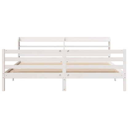 Bedframe met hoofdbord massief grenenhout wit 200x200 cm