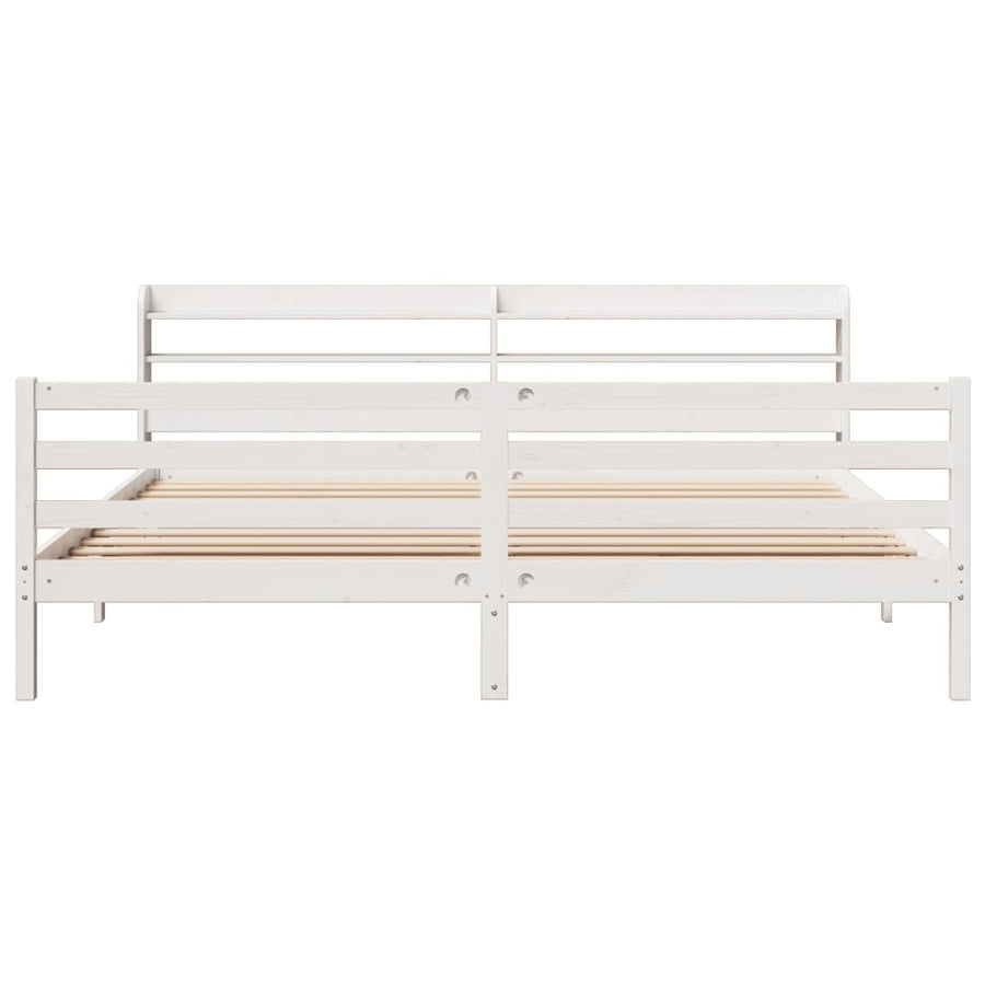 Bedframe met hoofdbord massief grenenhout wit 200x200 cm