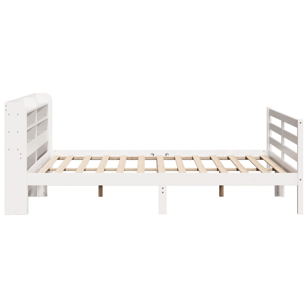 Bedframe met hoofdbord massief grenenhout wit 200x200 cm