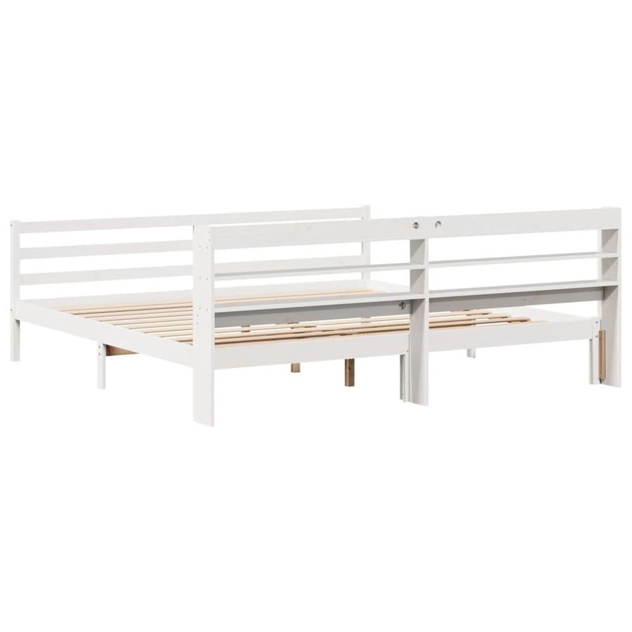 Bedframe met hoofdbord massief grenenhout wit 200x200 cm