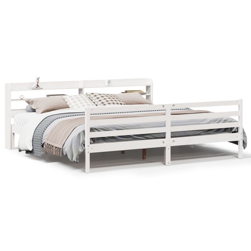 Bedframe met hoofdbord massief grenenhout wit 200x200 cm
