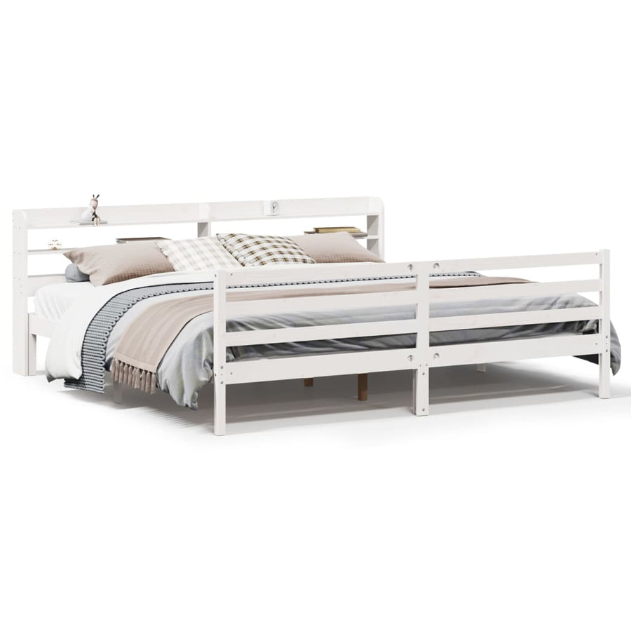 Bedframe met hoofdbord massief grenenhout wit 200x200 cm