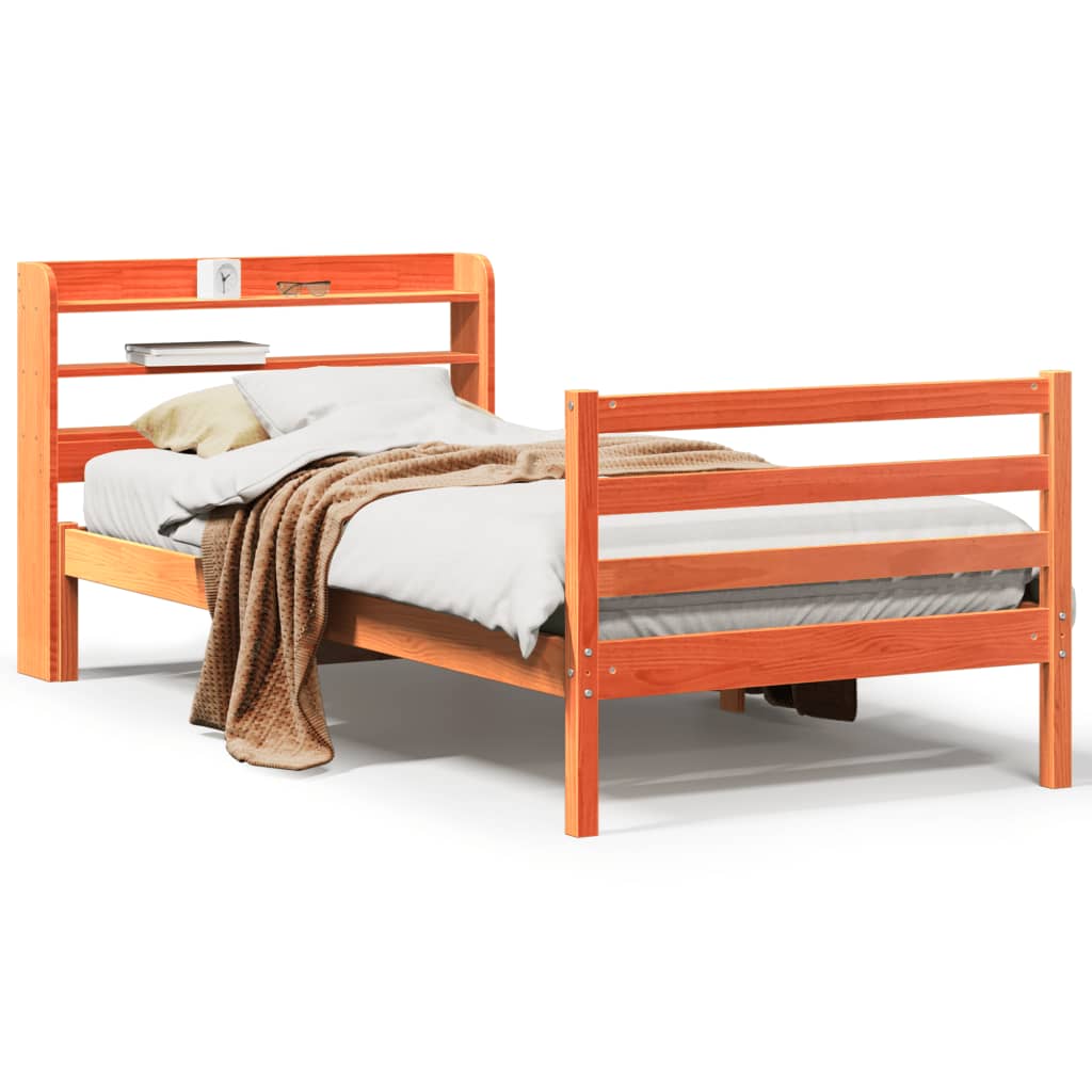 Bedframe zonder matras massief grenenhout wasbruin 75x190 cm