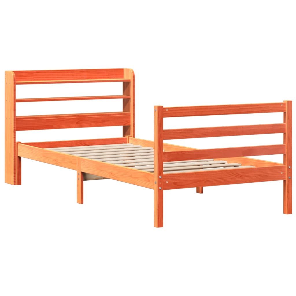 Bedframe zonder matras massief grenenhout wasbruin 75x190 cm