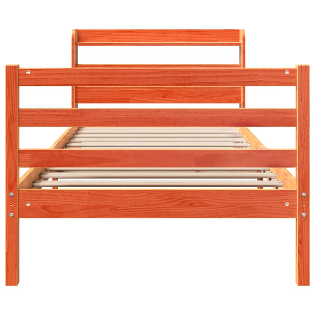 Bedframe zonder matras massief grenenhout wasbruin 75x190 cm