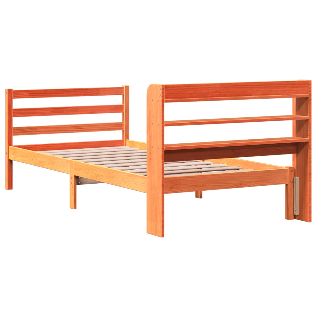 Bedframe zonder matras massief grenenhout wasbruin 75x190 cm