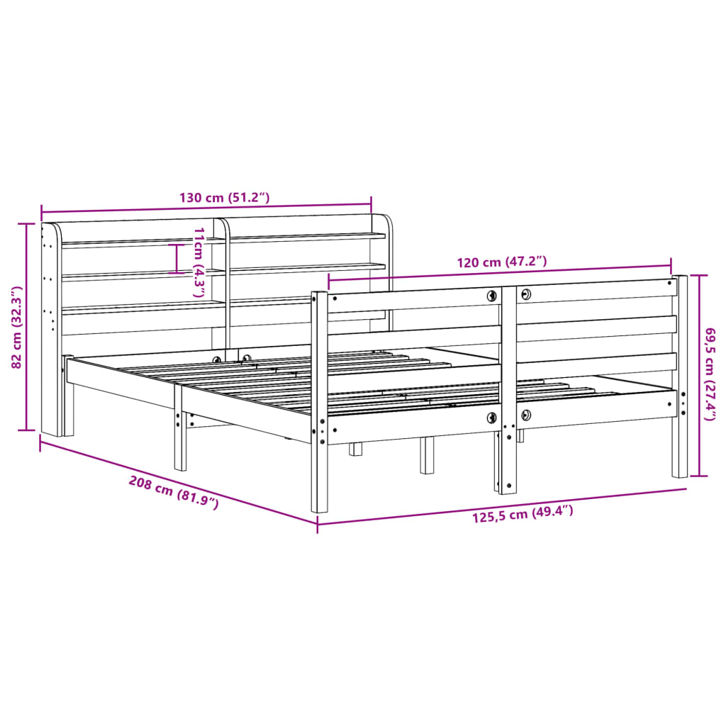 Bedframe zonder matras massief grenenhout wasbruin 120x190 cm