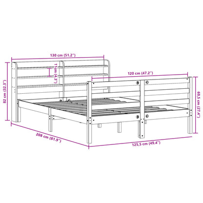 Bedframe zonder matras massief grenenhout wasbruin 120x190 cm