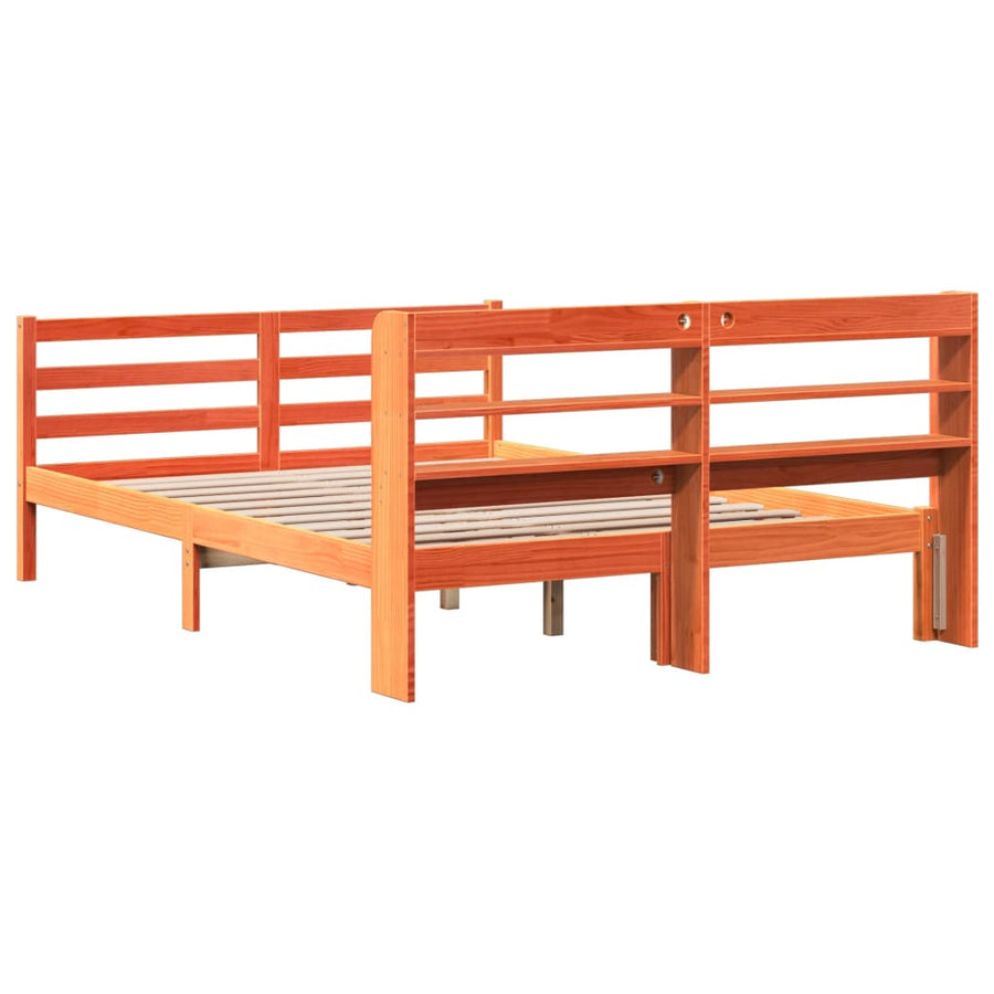 Bedframe zonder matras massief grenenhout wasbruin 120x190 cm