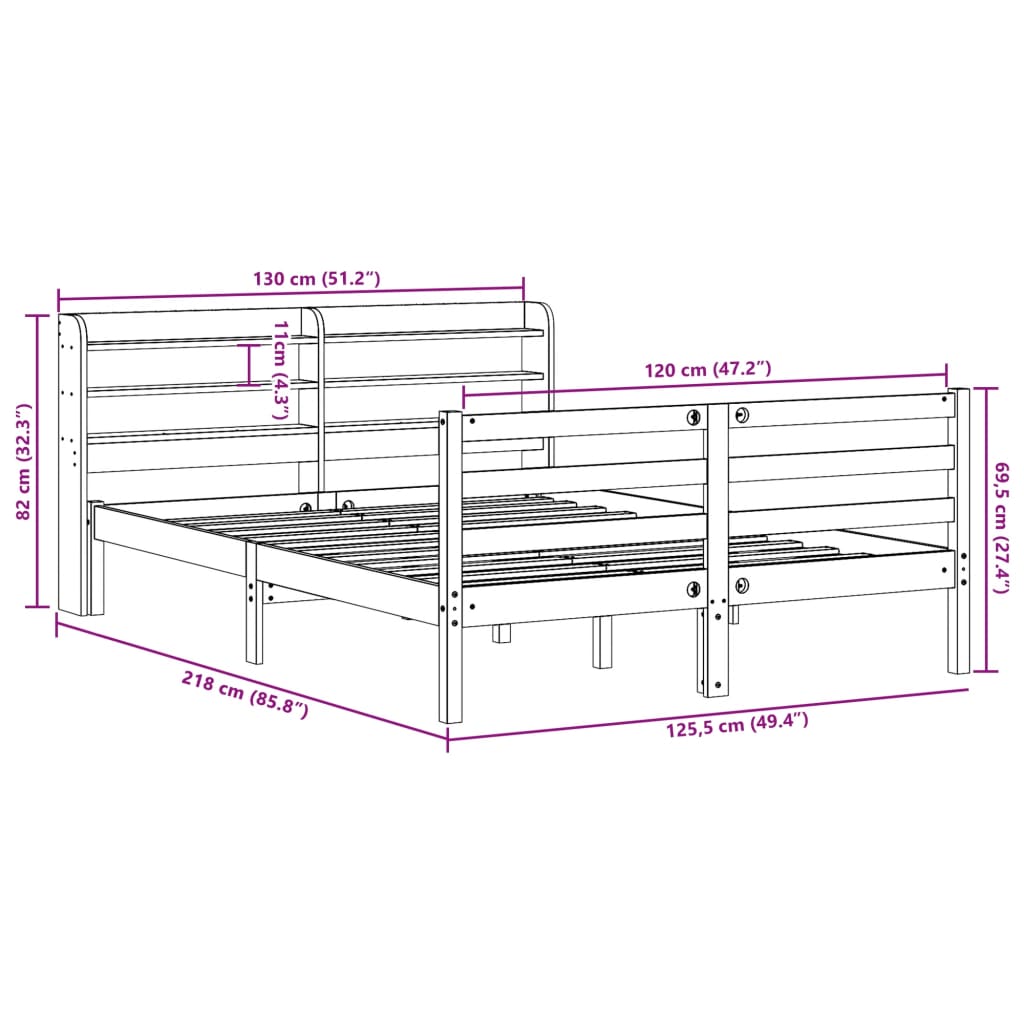 Bedframe zonder matras massief grenenhout wasbruin 120x200 cm
