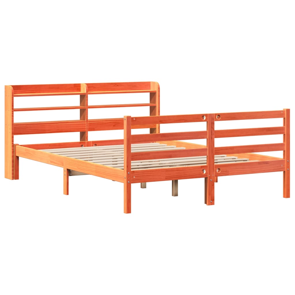 Bedframe zonder matras massief grenenhout wasbruin 140x200 cm