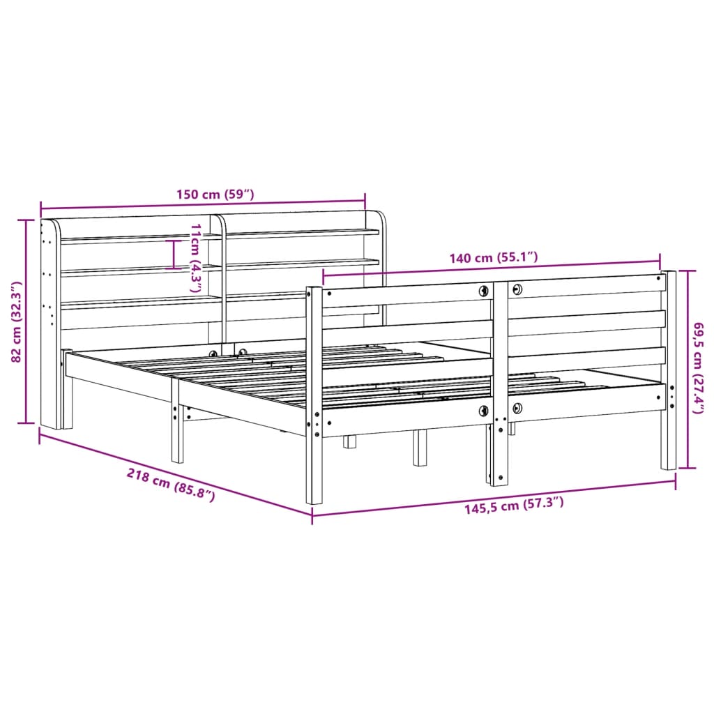 Bedframe zonder matras massief grenenhout wasbruin 140x200 cm