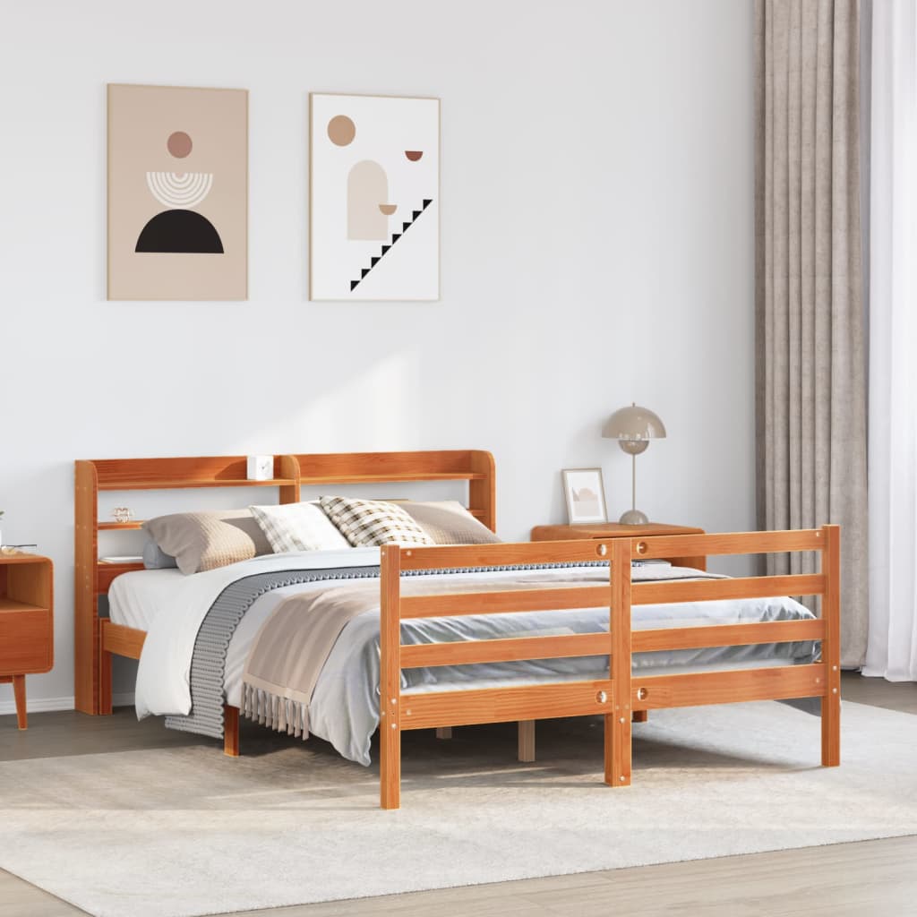 Bedframe zonder matras massief grenenhout wasbruin 140x200 cm