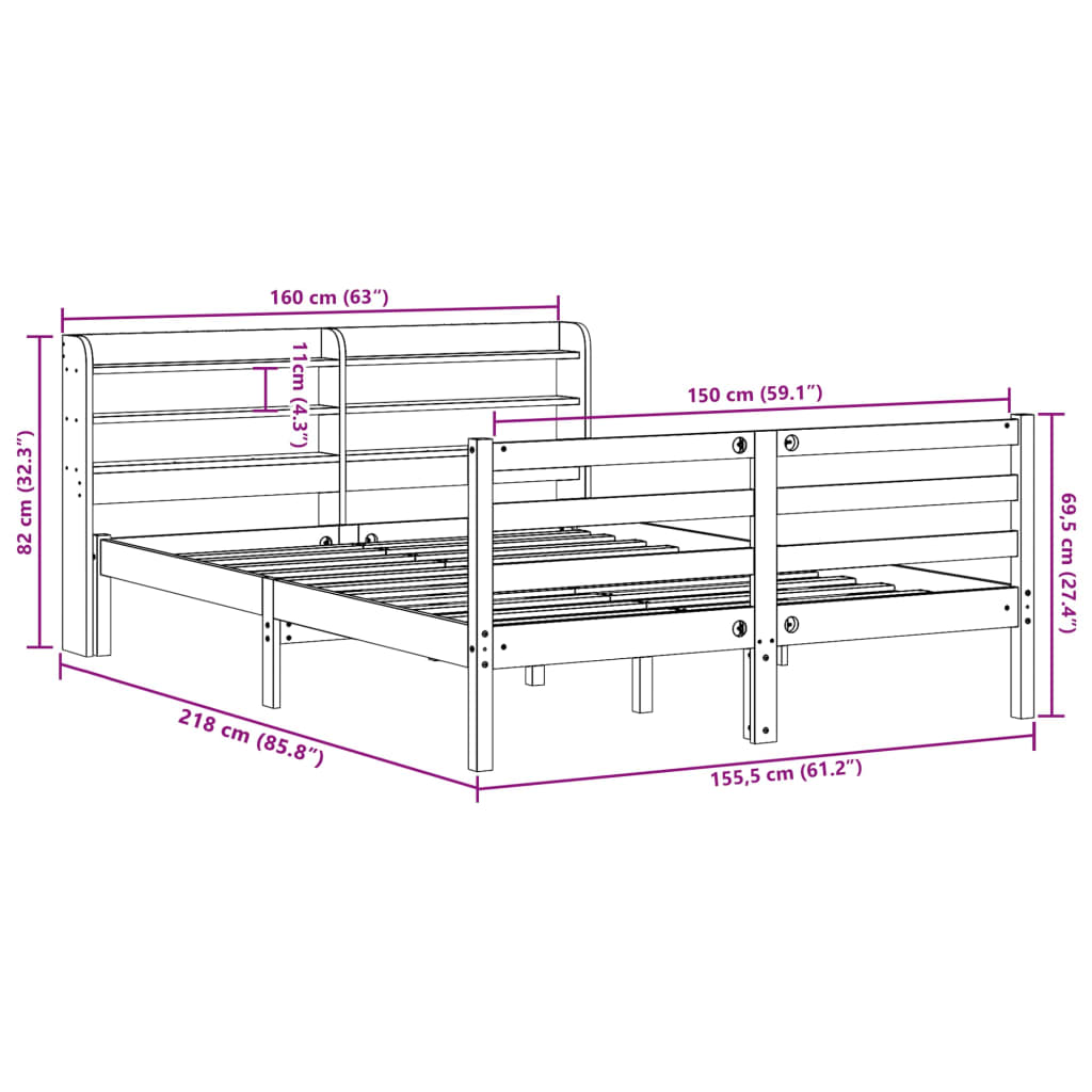 Bedframe zonder matras massief grenenhout wasbruin 150x200 cm