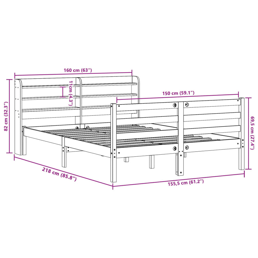 Bedframe zonder matras massief grenenhout wasbruin 150x200 cm