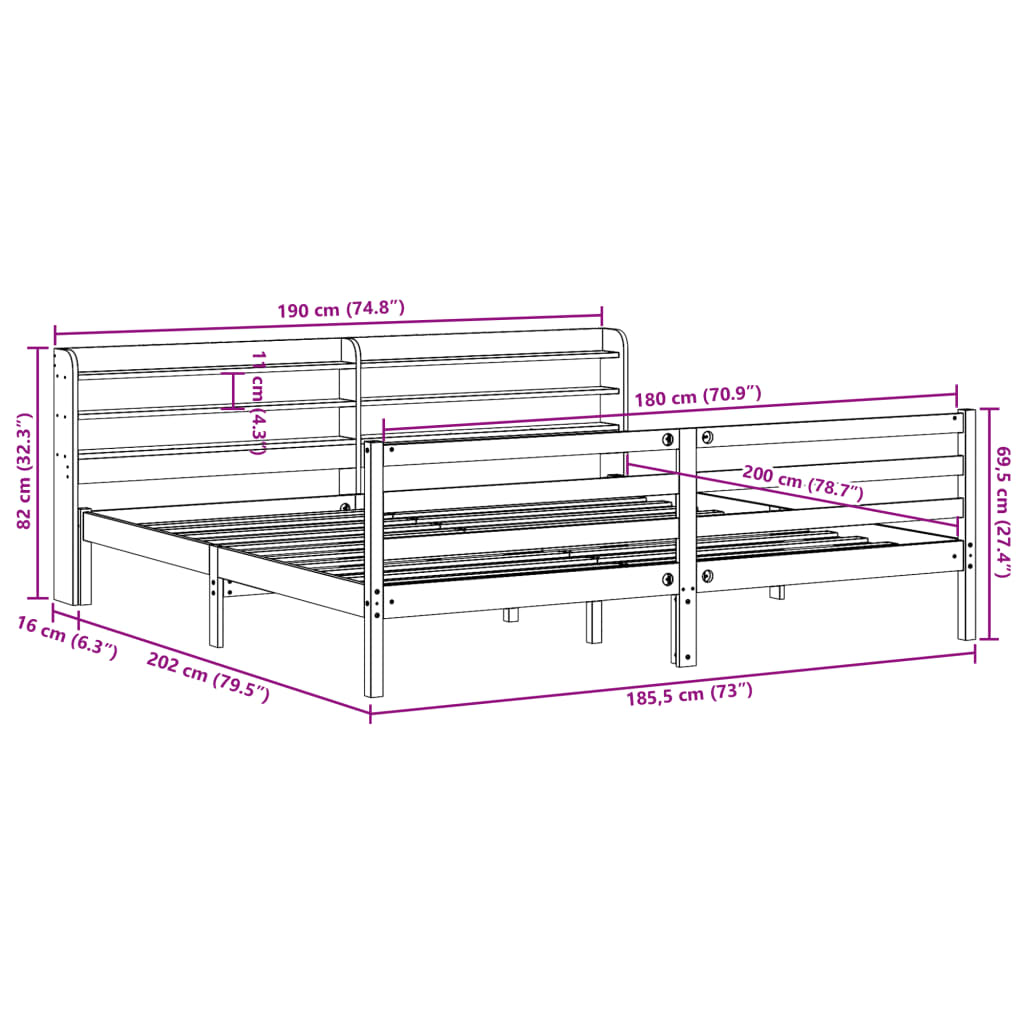 Bedframe zonder matras massief grenenhout wasbruin 180x200 cm