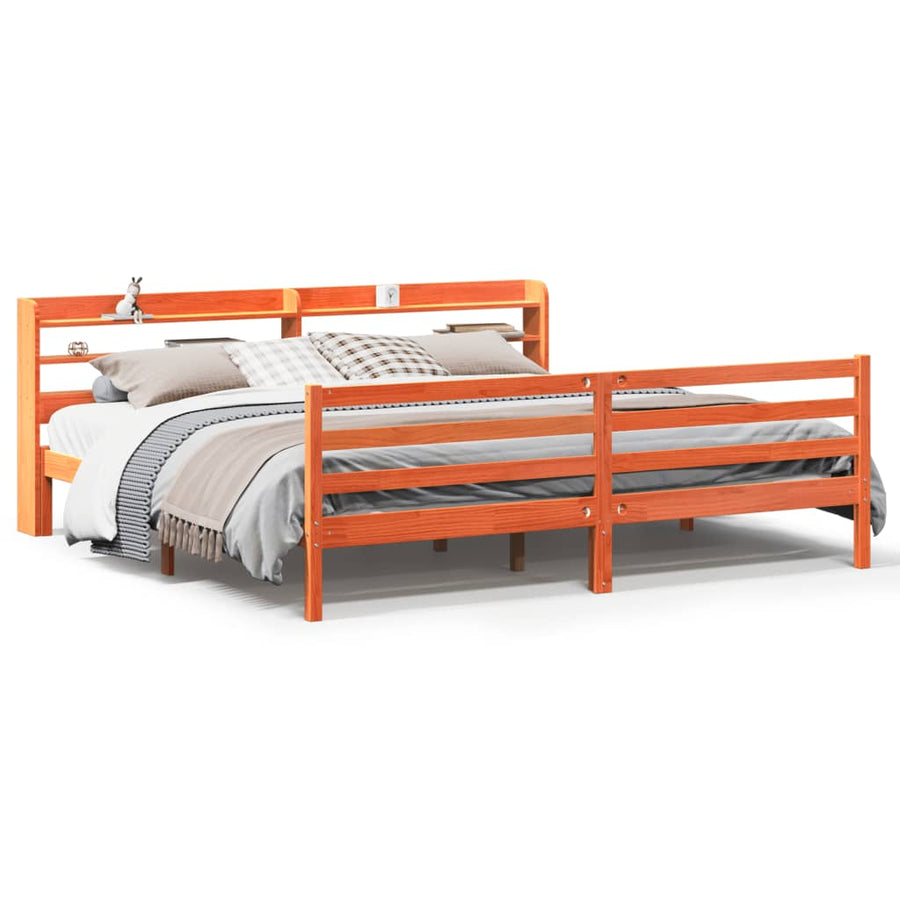 Bedframe zonder matras massief grenenhout wasbruin 200x200 cm