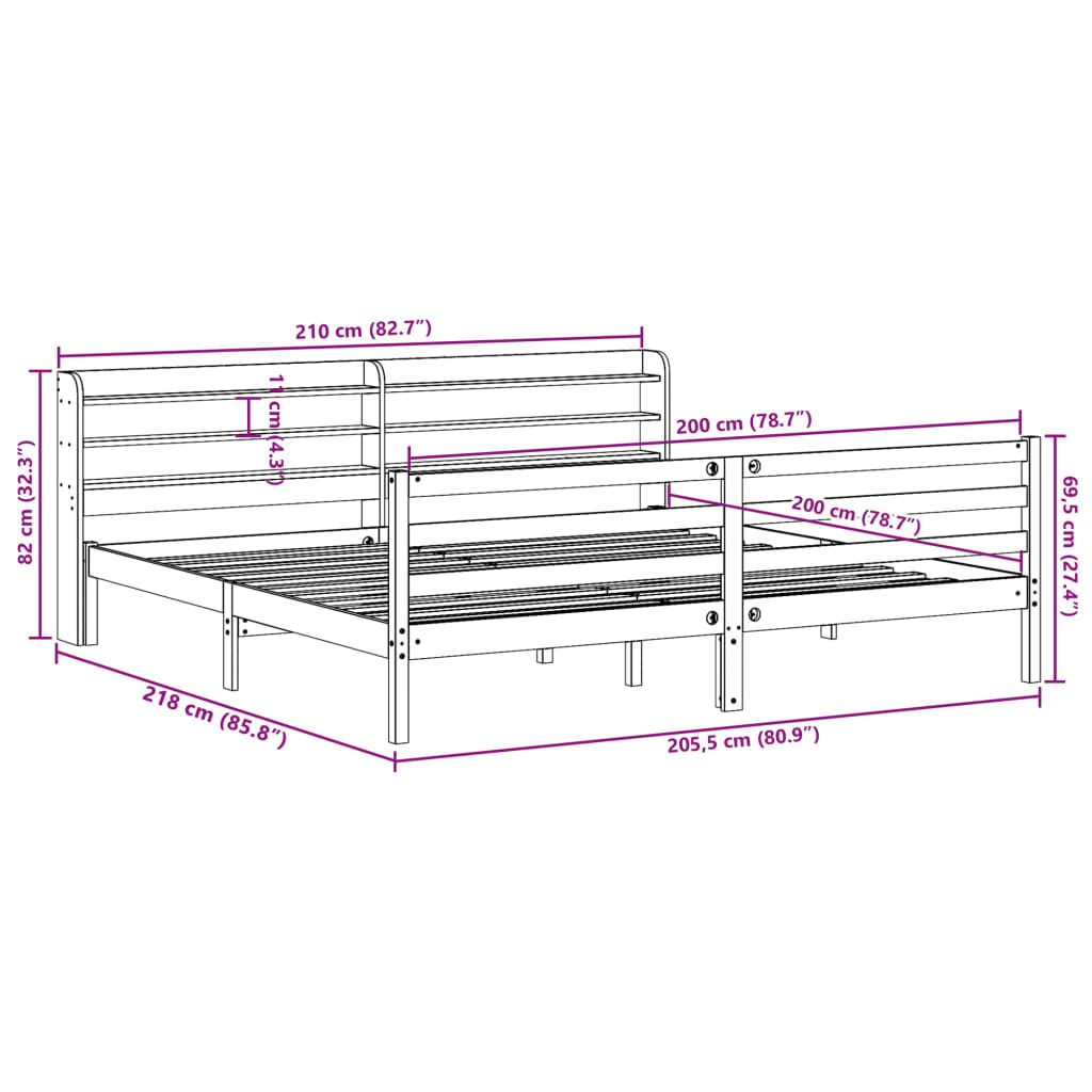 Bedframe zonder matras massief grenenhout wasbruin 200x200 cm
