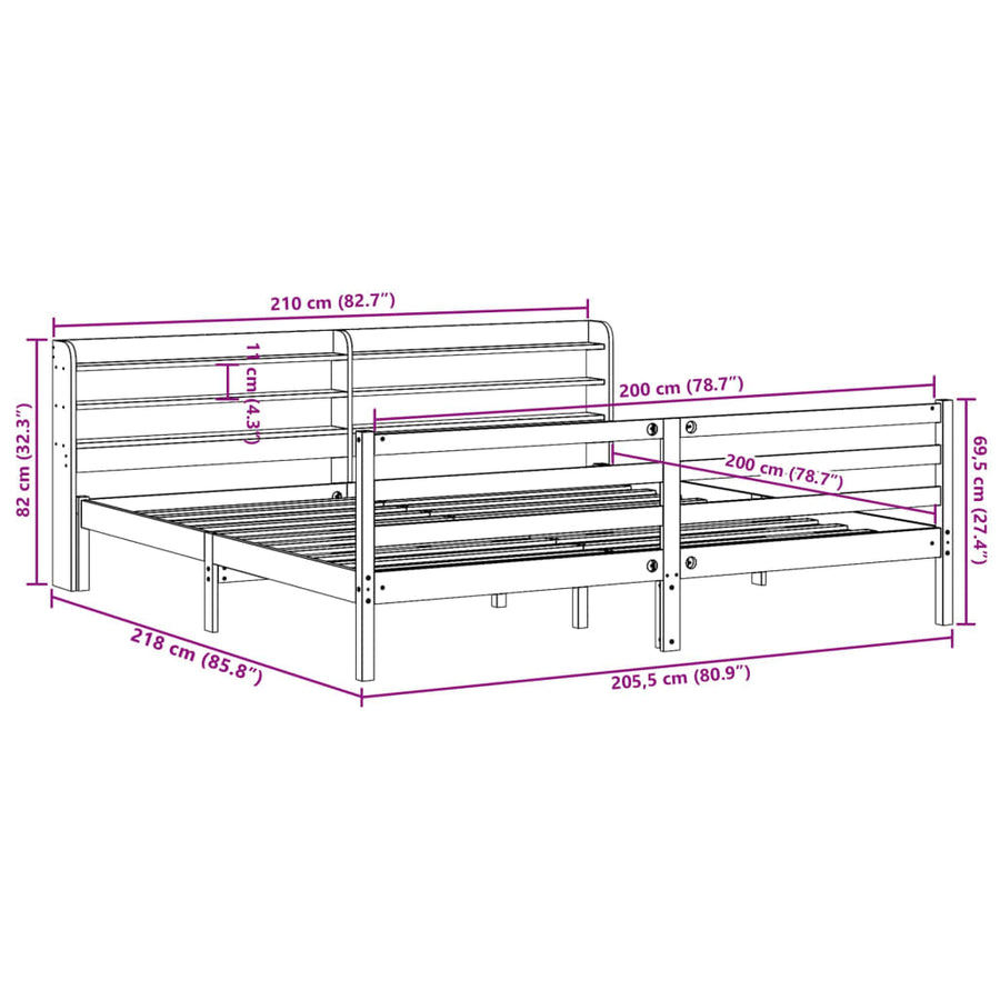 Bedframe zonder matras massief grenenhout wasbruin 200x200 cm