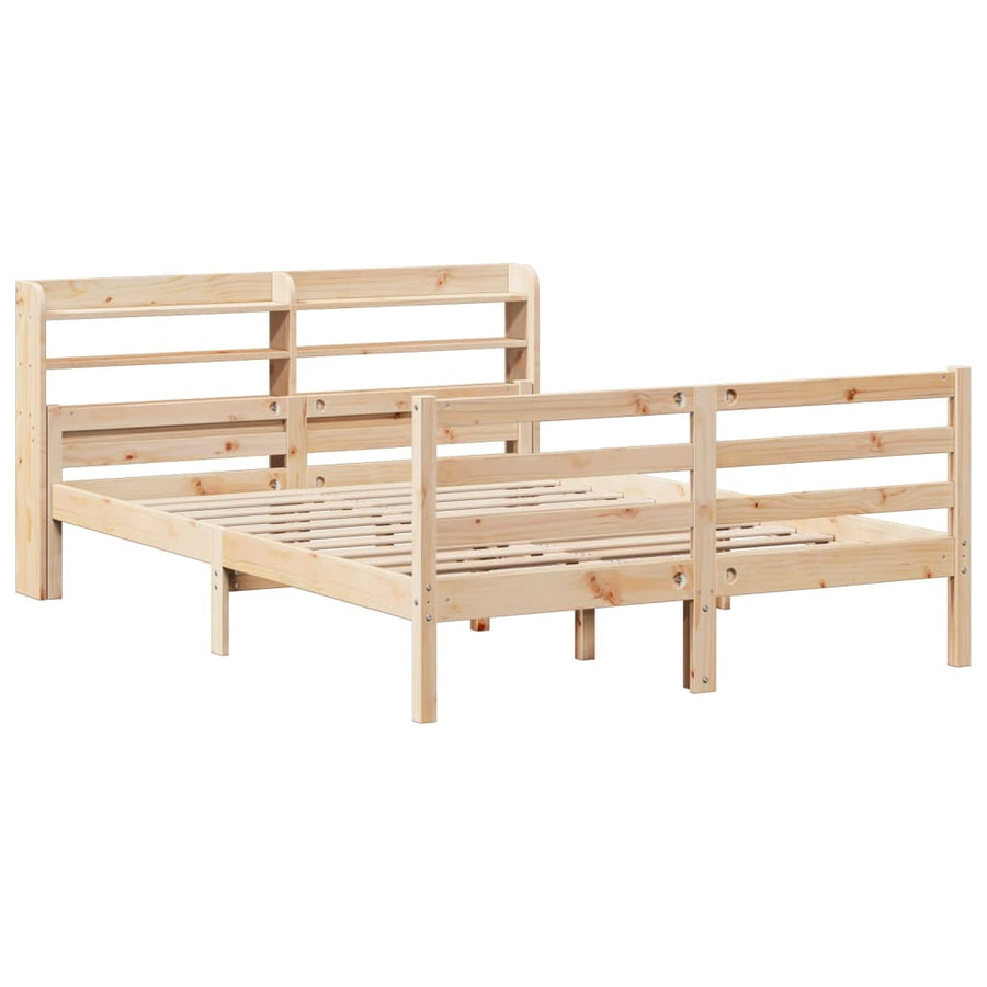 Bedframe met hoofdbord massief grenenhout 135x190 cm